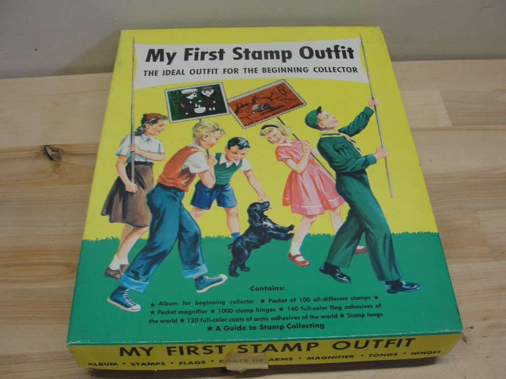VINTAGE MY FIRST STAMP OUTFIT FOR STAMP COLLECTING _ LOTS EXTRA STAMPS