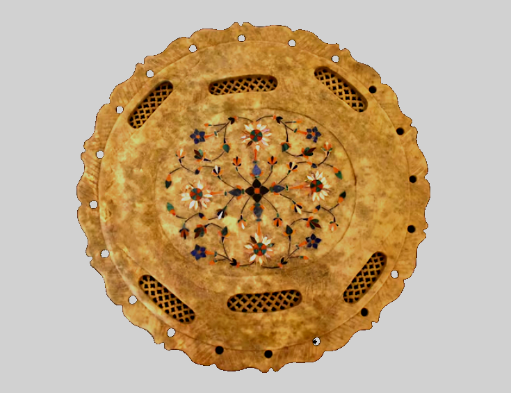 Vintage 9-inch Marble Inlay Trivet with Semi-Precious Stones Floral Pietra Dura Art