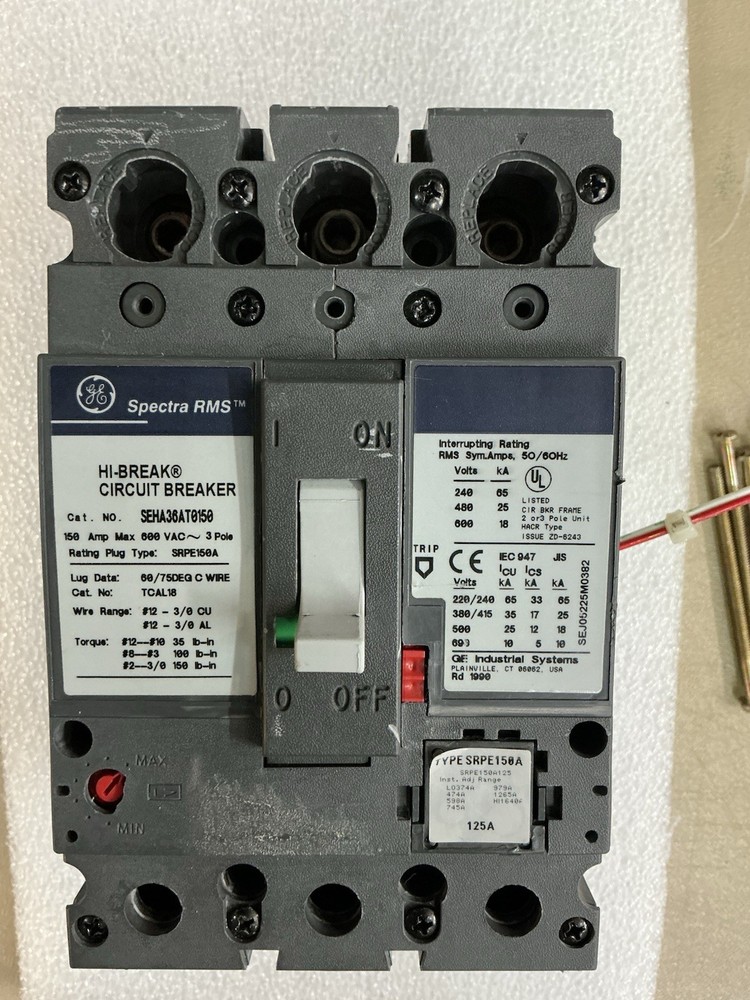 Ge Seha36At0150 Circuit Breaker 150 A Frame 3P 600V W/ 125A Srpe150A & Sauxpab1
