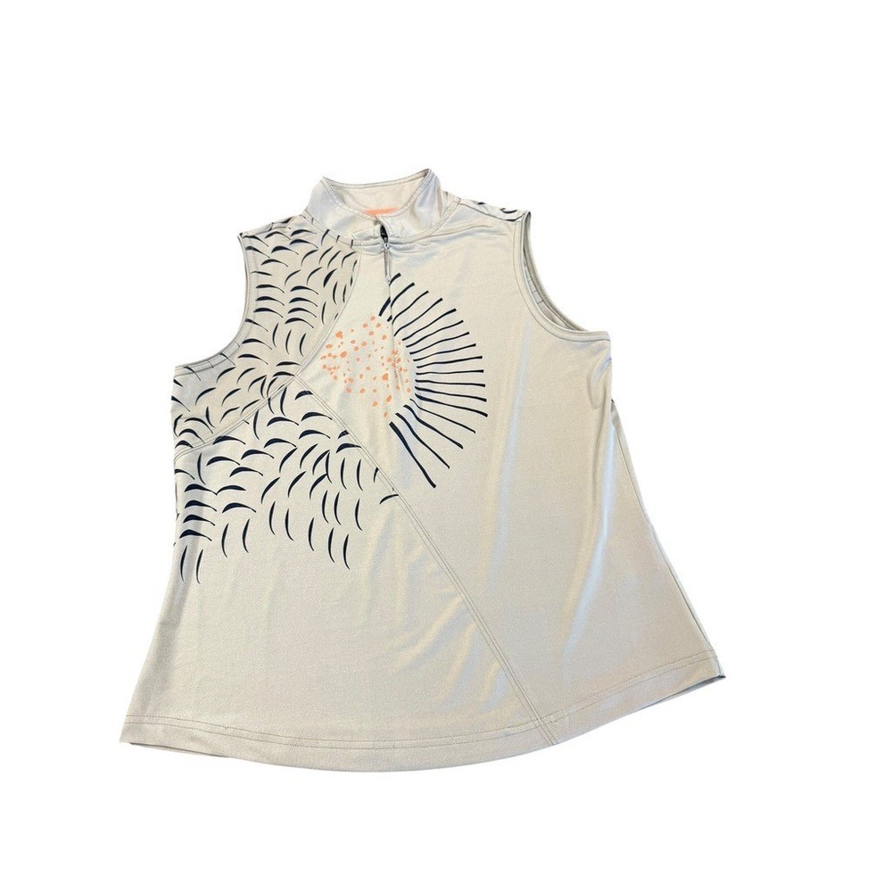 Jamie Sadock Womens Beige Abstract Graphic Quarter Zip Golf  Tank Top Size M-image