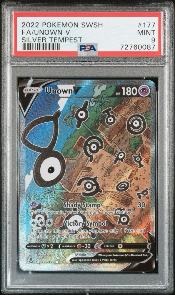 2022 Pokemon Silver Tempest Unown V Full Art Holo Ultra Rare 177/195 PSA 9