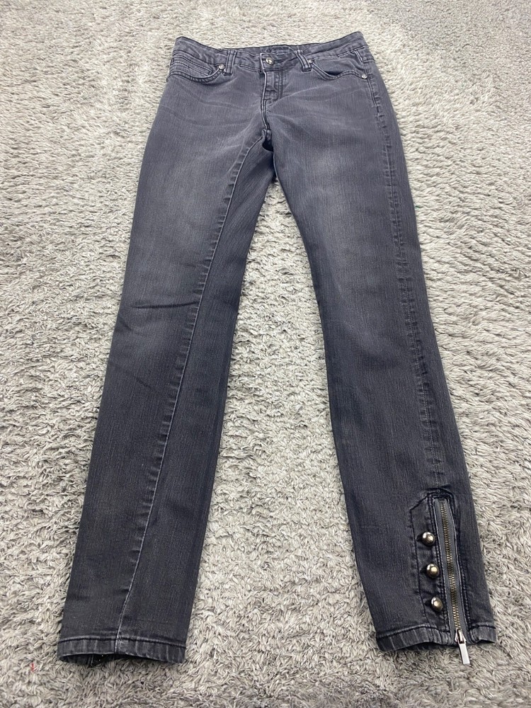 Cache Jeans Women 2 Black Skinny Ankle Zipper Low Rise Grudge Skater Y2K Denim