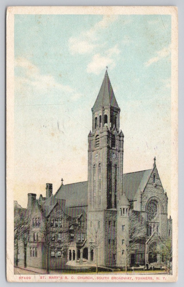 1912 St. Mary's R.C. Church Yonkers NY Postcard South Broadway Posted