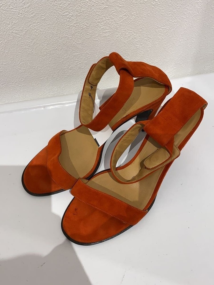 Authentic HERMES Slingback Sandal Ankle Strap EU 36.5 Orange Suede F/S Used