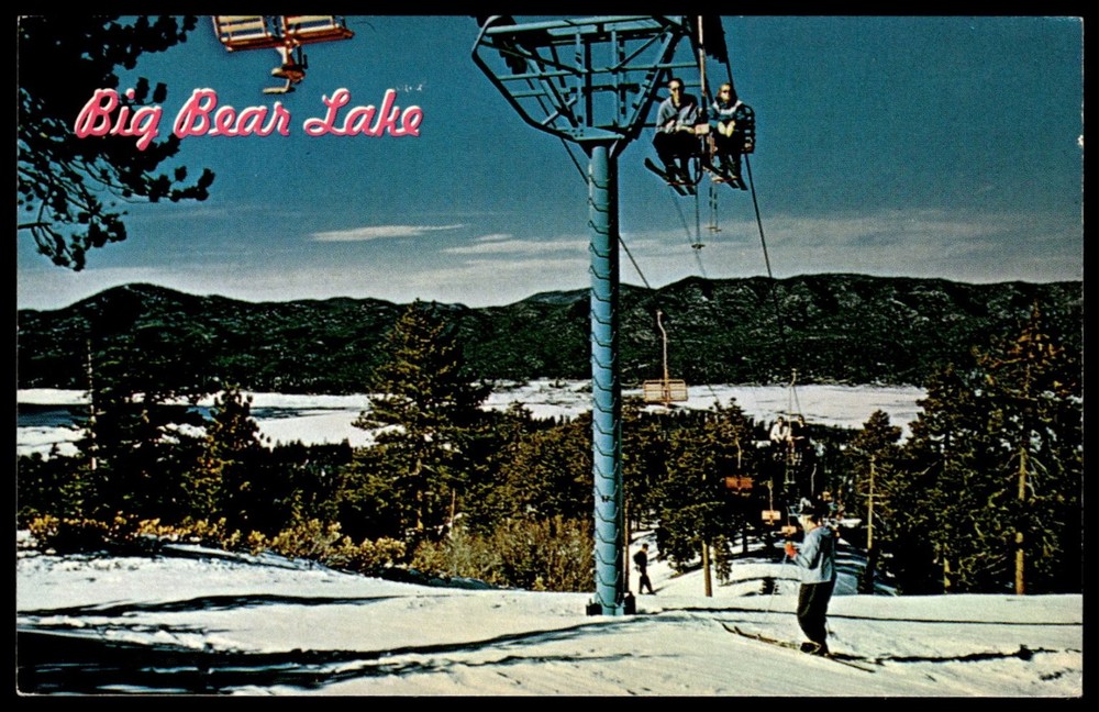 Vintage Big Bear Lake CA Postcard Snow Summit Ski Lift California Mirro-Krome