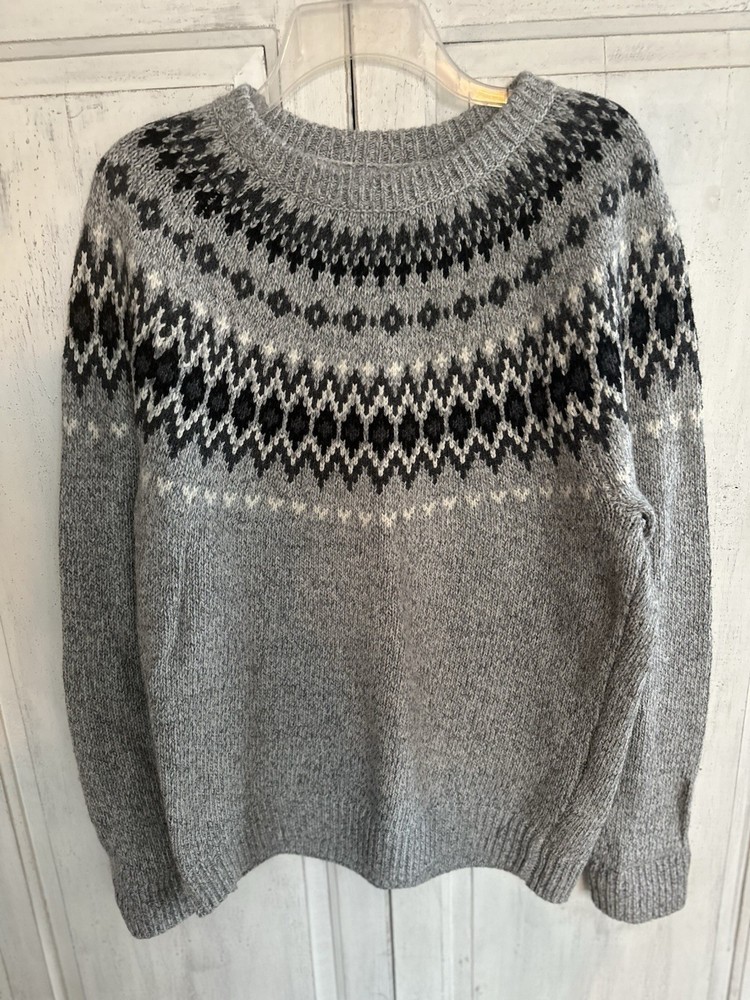 Abercrombie & Fitch Mens Nordic Fair Isle Crew Neck Wool Blend Sweater Grey M