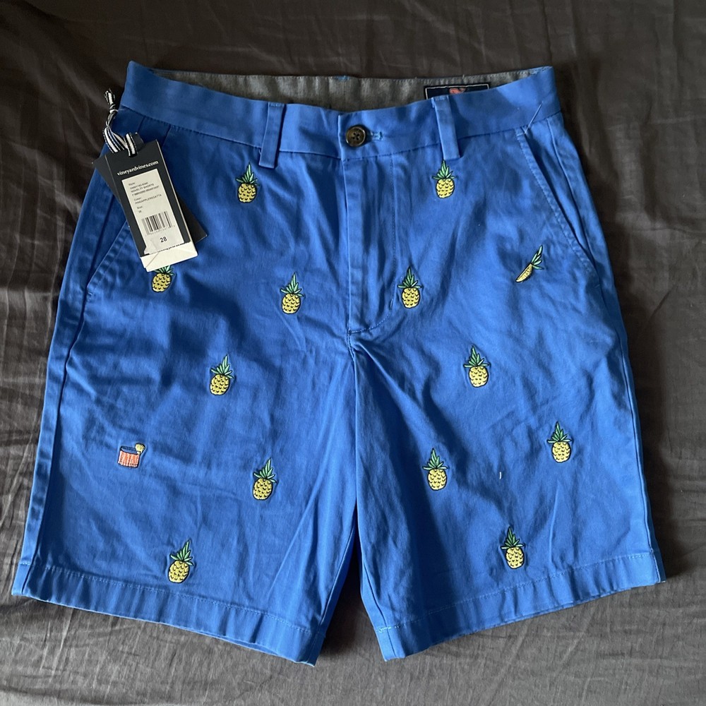 NWT Vineyard Vines Men's Cotton Stretch Pineapple Print Shorts Blue • Size 28