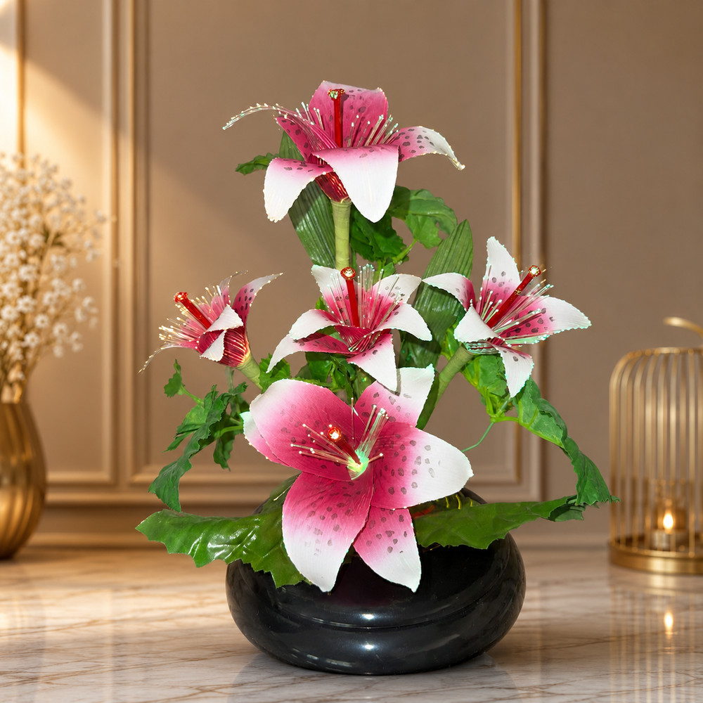 Multi-Color Fiber Optic Flower Arrangement Lamp Pink Lily Floral Light Décor