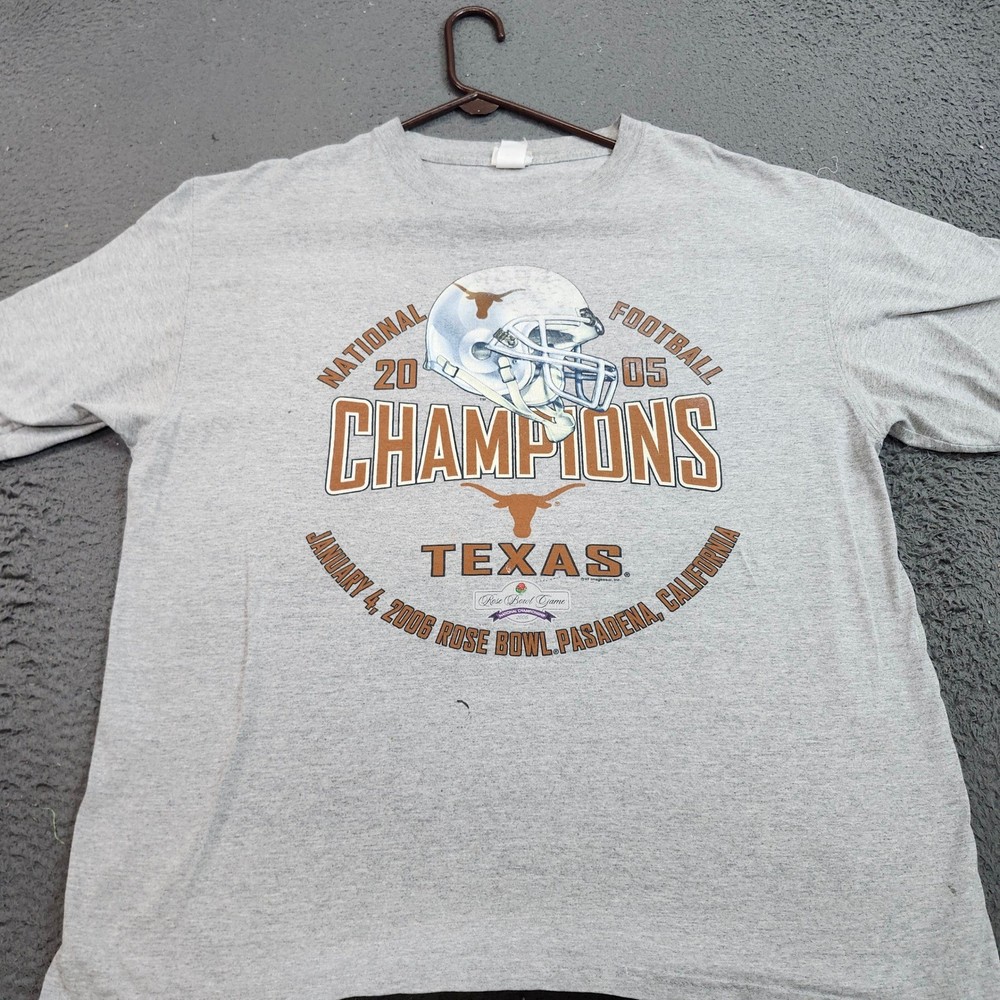 Texas Longhorns 2005 National Champions Rose Bowl T-Shirt Gray Mens XL CSA 0597