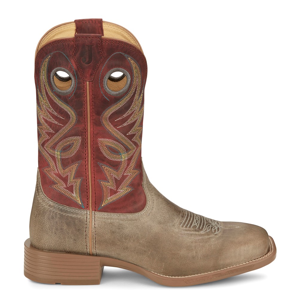 Justin Boots Pickett Wide Square Toe Mens Brown Cowboy Casual Boots UN7151