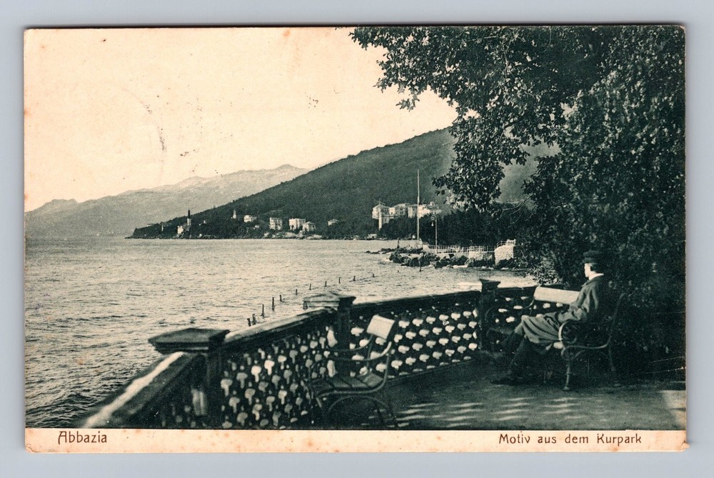 Croatia- Abbazia Kvarner Gulf Coastal View Spa Park Old Vintage c1906 Postcard