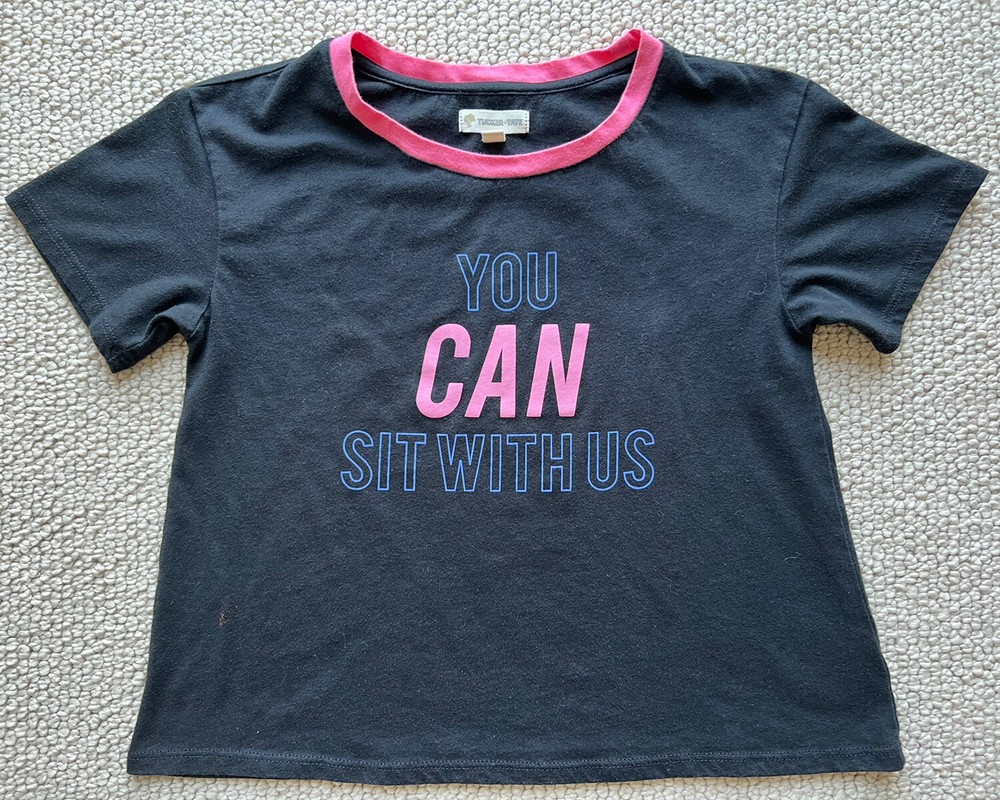 EUC Girls Tucker + Tate YOU CAN SIT WITH US Black Crop T-shirt Shirt Top M 8 10
