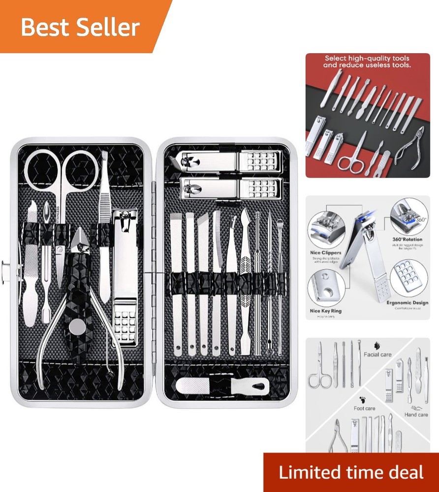 Classic Manicure & Pedicure Kit - Ultimate Grooming Set with Leather Case