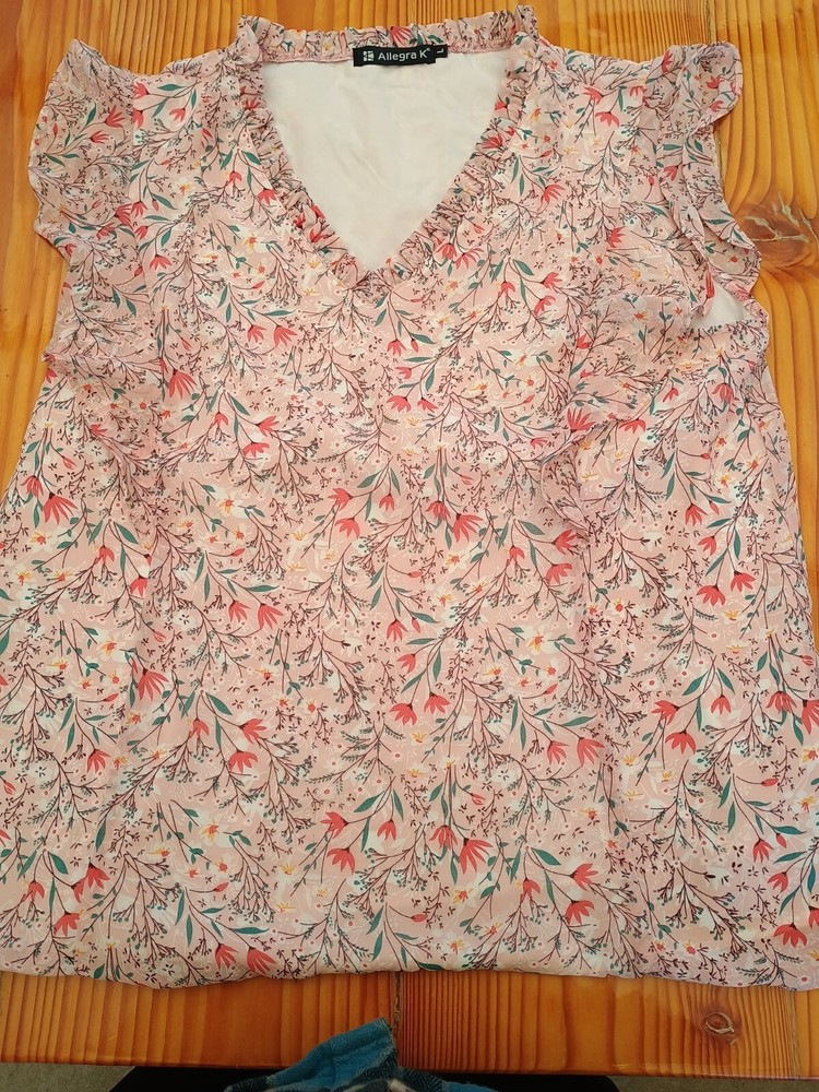 Women's Allegra K Pink Floral Sleeveless Blouse Top Size Large in 100% Polyester for a Stylish and Comfortable Look
