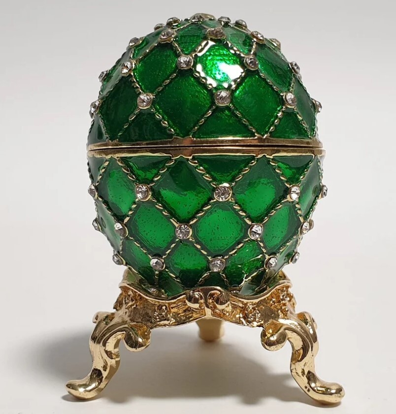 Faberge Egg style, Swarovski Crystals, Enameled Metal Egg, Handmade Jewelry Box