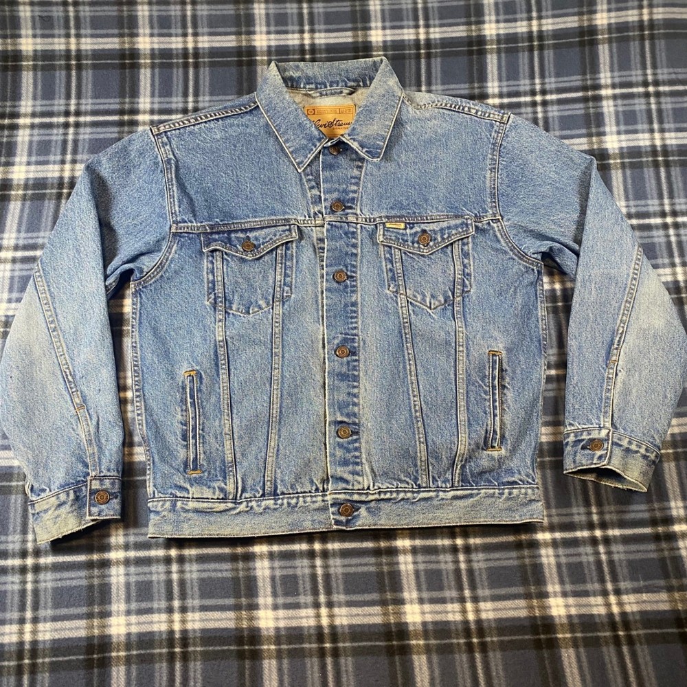 Levi Strauss Signature Mens Denim Trucker Jacket Medium Wash Blue Cotton Large