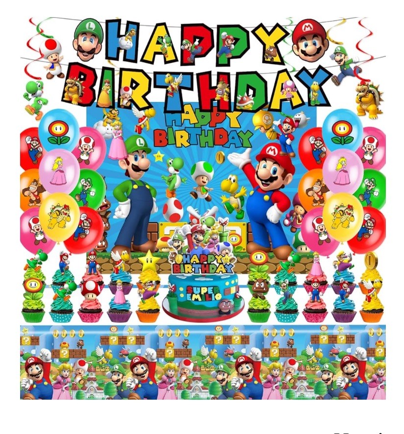 Mario Birthday Party Supplies, Super Mario Party Decorations Set With Banner