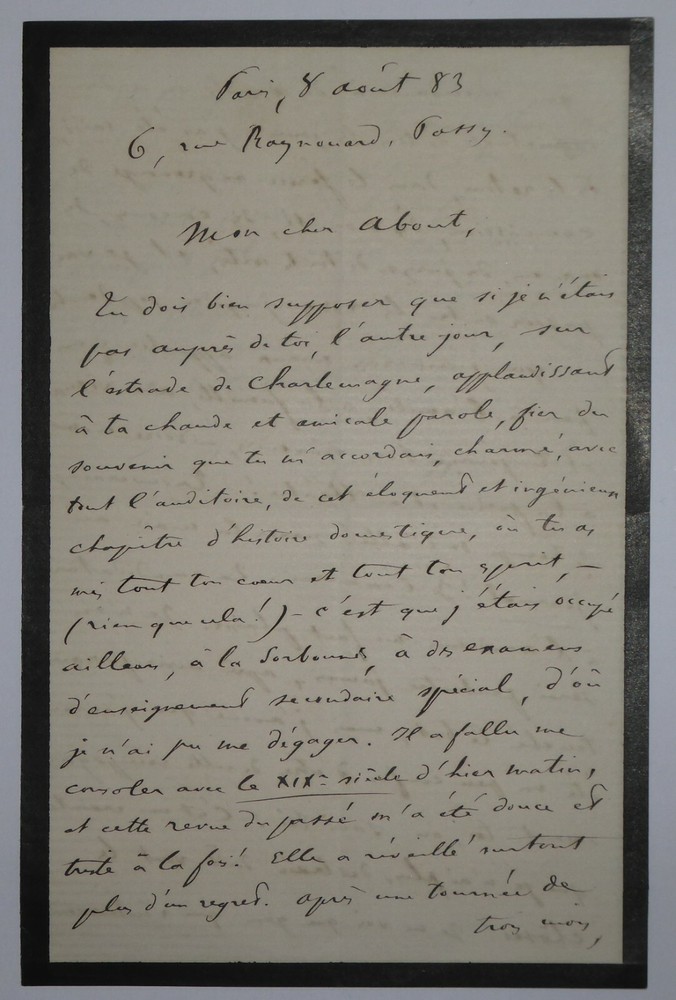 MANUEL EUGÈNE - AUTOGRAPH LETTER SIGNED TO EDMOND ABOUT, PASSY, AUGUST 1883