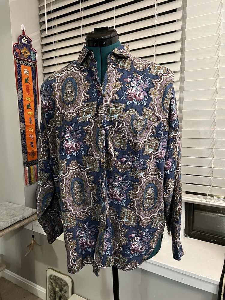 Camisa abotonada vintage At Last para mujer L 90s patrón floral abuela grunge-image