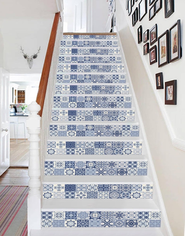 3D Classic Floral 11 Tile Marble Stair Risers Decoration Vinyl Wallpaper Mural