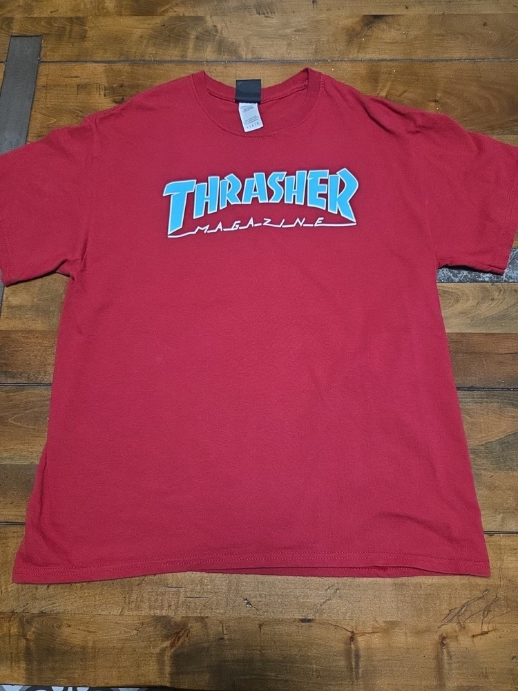 Y2K Thrasher Magazine Outlined Logo T-Shirt Maroon Red Men's Size L