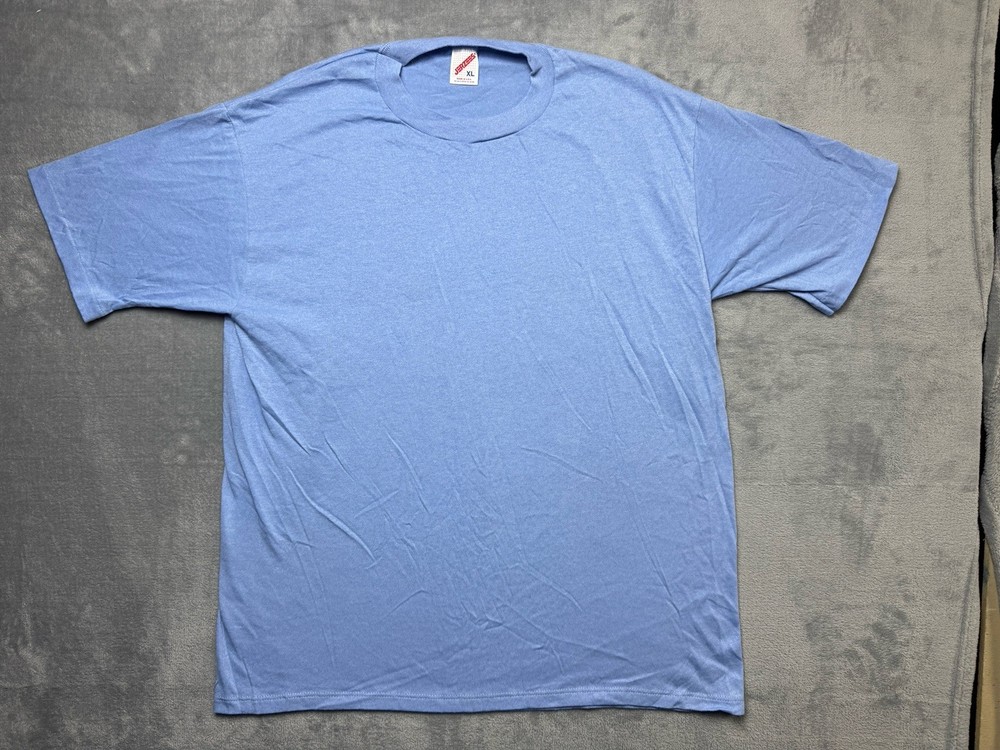 Vintage 80s Jerzees Tshirt Size XL Single Stitch Sleeve Plain Blue Blank USA