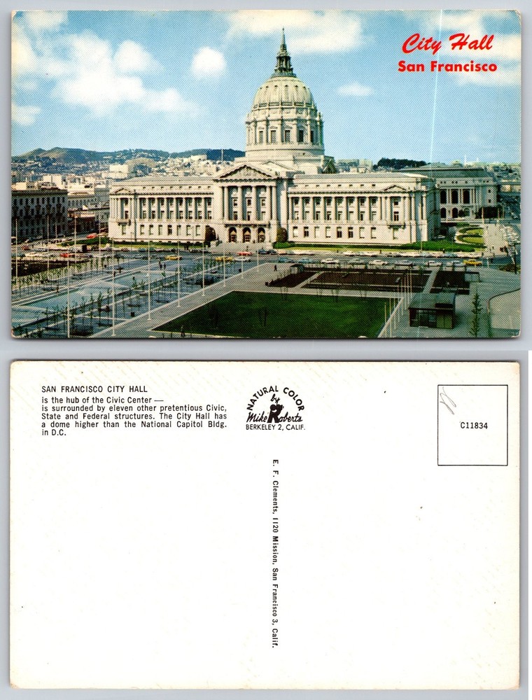 San Francisco City Hall Vintage Postcard Natural Color Mike Roberts California