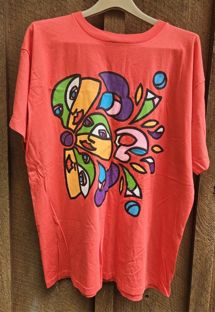 VTG 80-90s Danskin Single Stitch Abstract Face Art T Shirt Graphic Sz LG/XL-image