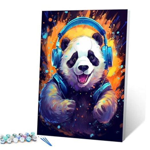 Fantasy Animal with Headphone Paint by 16''Wx20'H(DIY Frame) Artwork-25