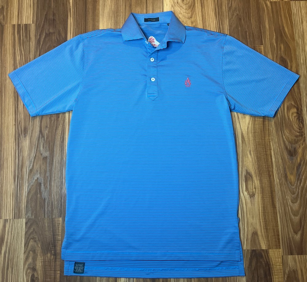 Turtleson Polo Shirt Small Blue Pink Striped Performance Stret Golf Mens