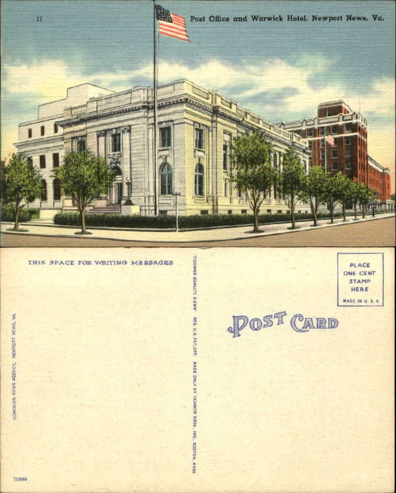 Post Office and Warwick Hotel Newport News Virginia VA 1940s