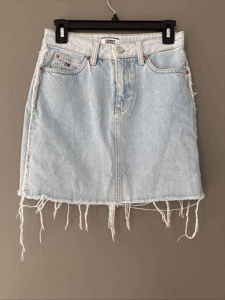 Tommy Jeans Mini Skirt Women's Size 24 Blue Wash Denim Distressed