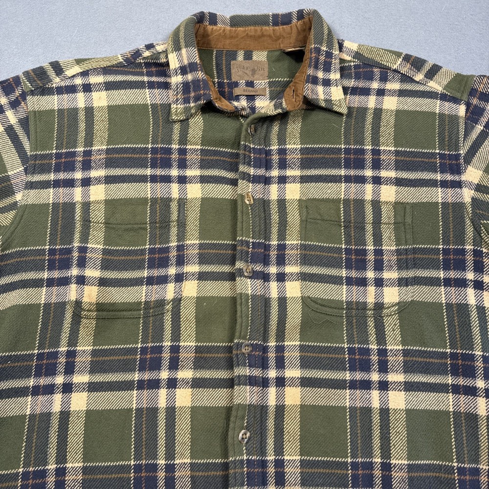 St John Bay Mens  Flannel Shirt Size 3XL TALL  GRN BLUE Plaid Heavy Weight BRAWY
