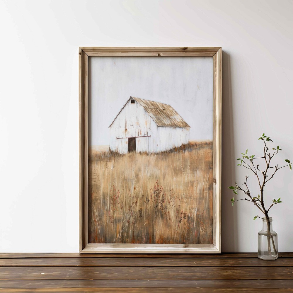 White Barn Print Barn Painting Modern Farmhouse Decor Countryside Landscape