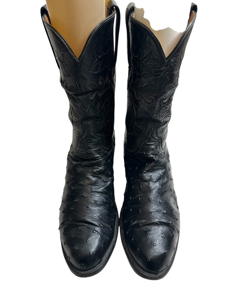 Lucchese Black Full Quill Ostrich Leather Western Boots for Men Size 10.5