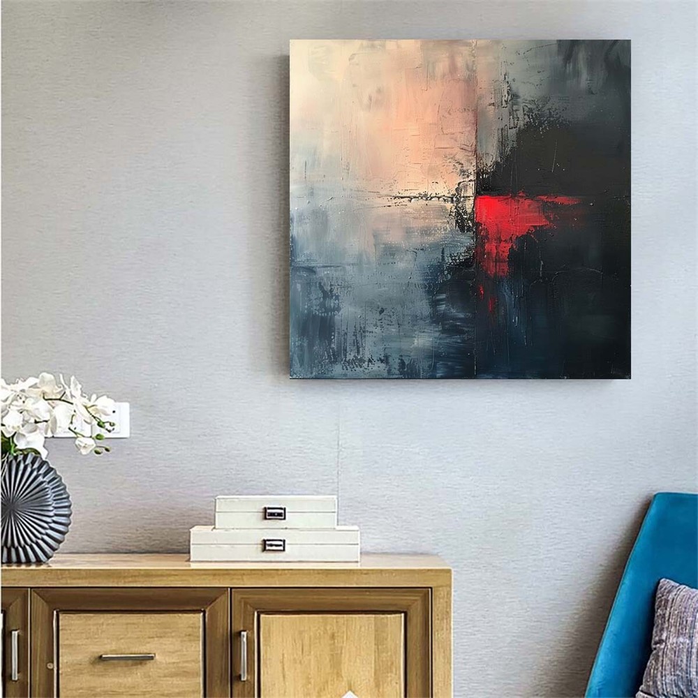 Large Oil Painting Canvas Art Abstract Painting black Painting red Painting 31in