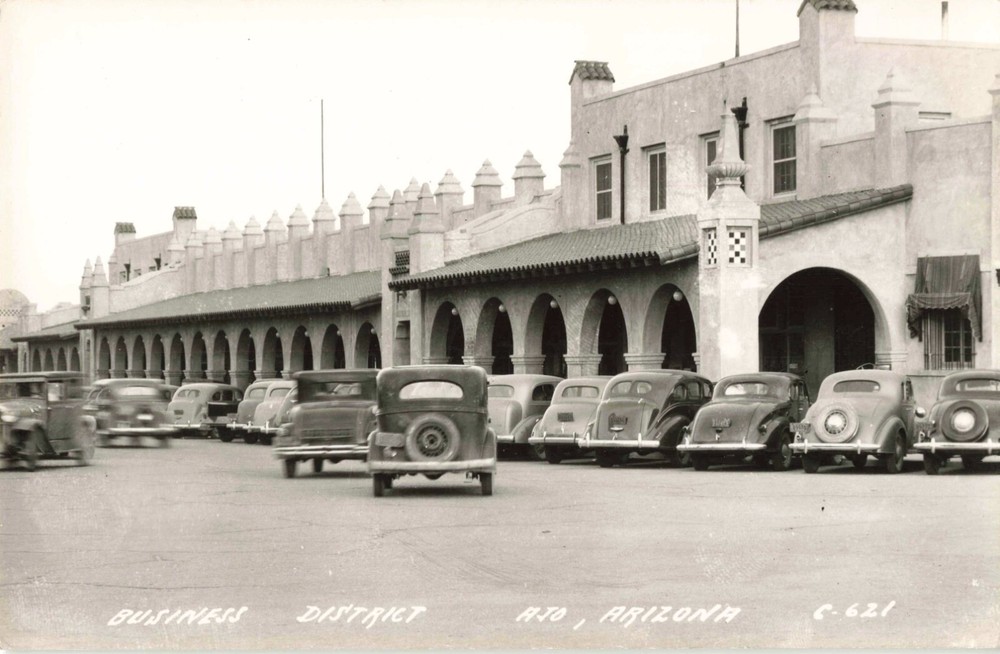 Business District Ajo Arizona AZ Old Cars Street Scene c1940 Real Photo RPPC