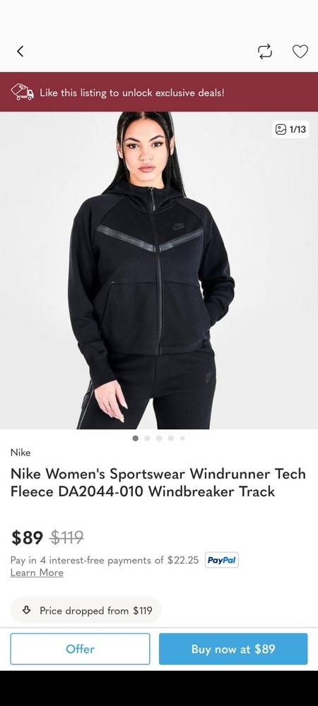 women’s nike tech Full Zip hoodie medium (black) Fine Stretch Material