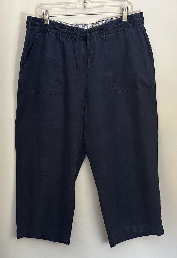 BODEN Wide Leg Pants Womens 12L  100% Linen 34x24” Cropped Drawstring Elastic
