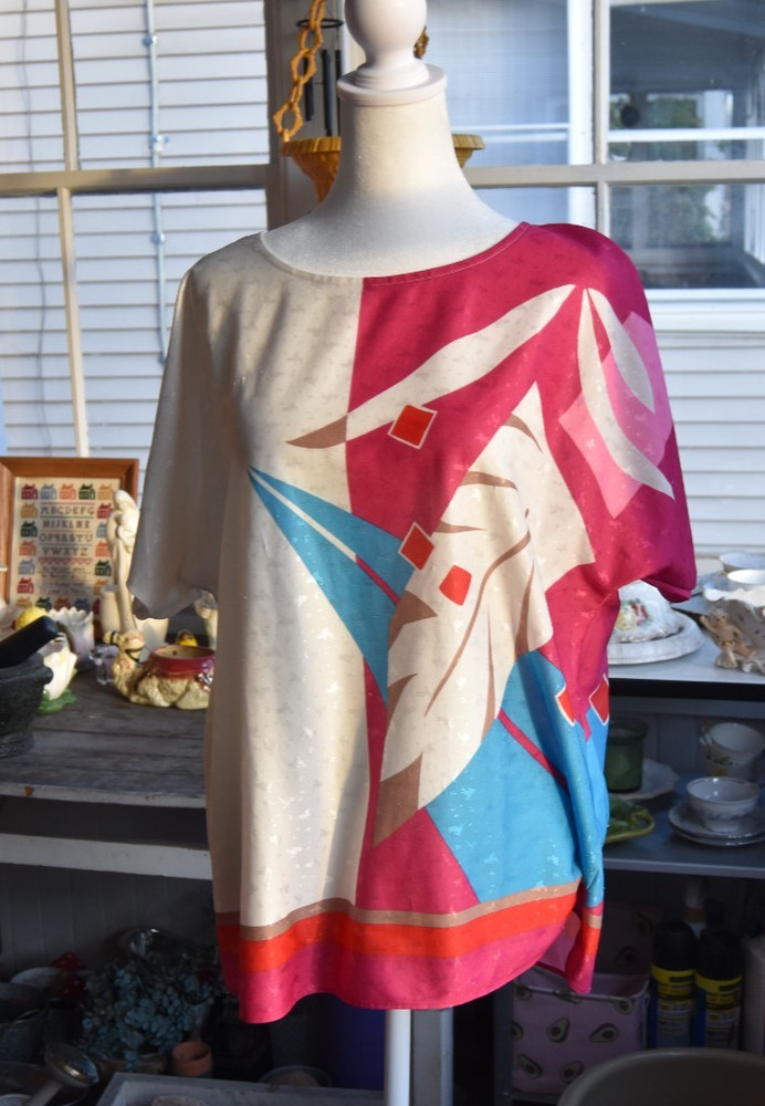 Vintage 1970s Vera Neuman Graphic Blouse Colorful Abstract SS Size Large-image