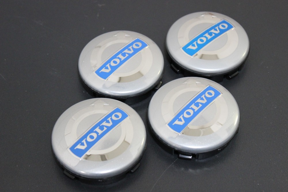 92-15 SET OF 4 VOLVO BLUE  SILVER CENTER WHEEL HUB CAP COVER LOGO V40-V90 XC90
