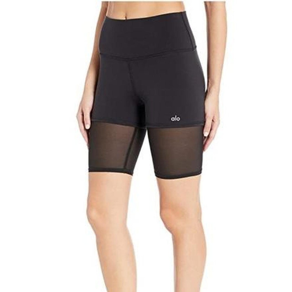 Alo Yoga 8” Double Trouble Lush Biker Shorts Black Size Small 2-in-1 Mesh