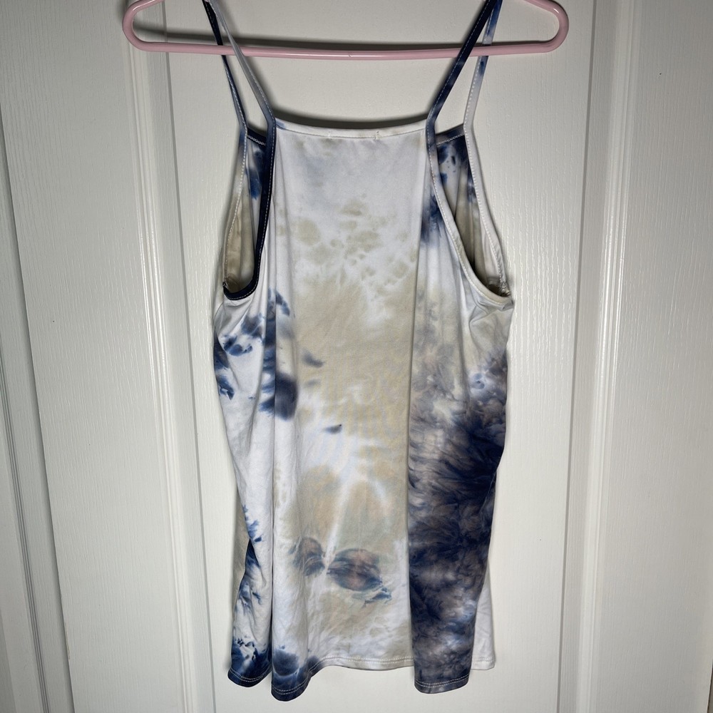 Ragdoll Womens 1X Cropped Tie Dye Tank Top Blue White Tan