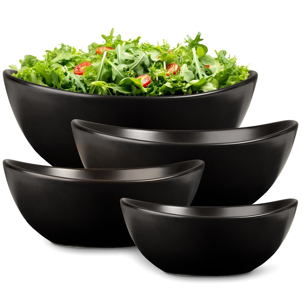 Matte Black Ceramic Serving Bowls for Entertaining, 10-18-28-42 Ounce, Microw...