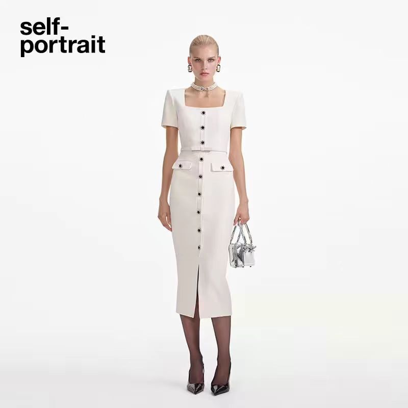 Self-Portrait Women's Square collar Bow Waist in Long hip dress