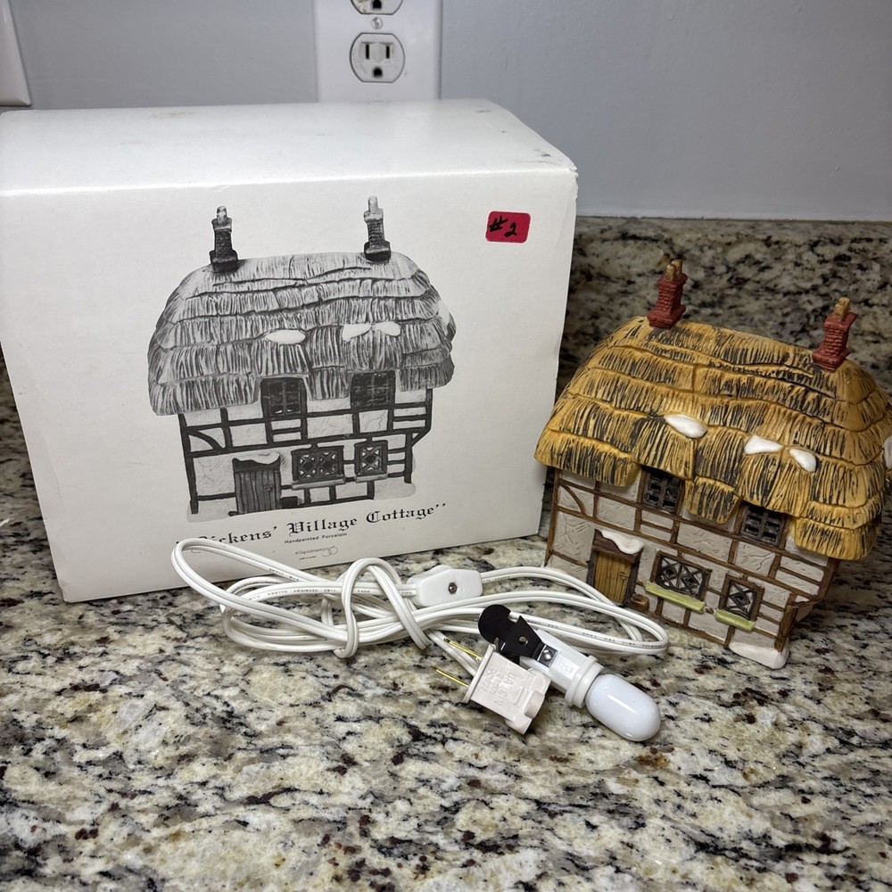 Department 56 Dickens Village Thatched Roof Cottage with Box and Lights