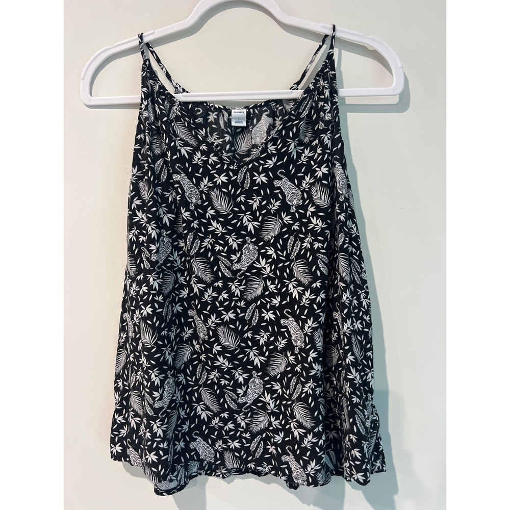 Old Navy Women's Black White Tiger Palm Print Rayon Cami Tank Top Size Large