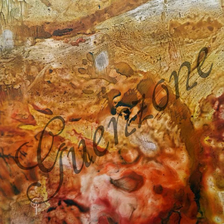 Abstract encaustic modern art wax-signed yellow painting-image