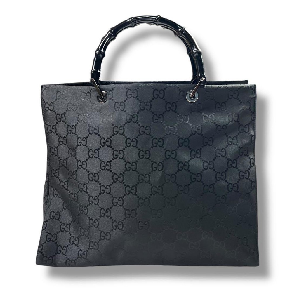 Gucci Bamboo Tote Bag Black GG Pattern with A4 Storage Pre-Owned