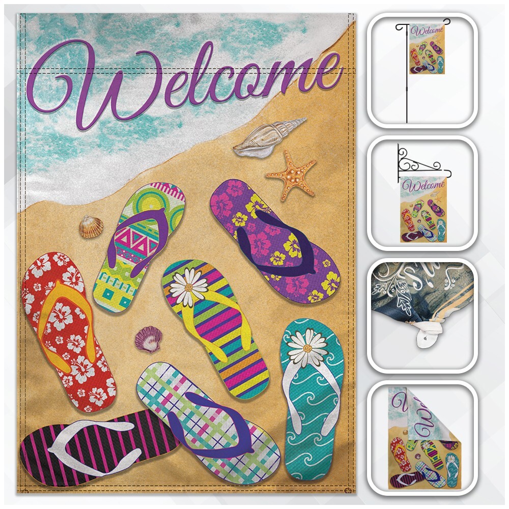 Welcome Beach Sandals Garden Flag – 12x18in Yard Decor for Summer Decor